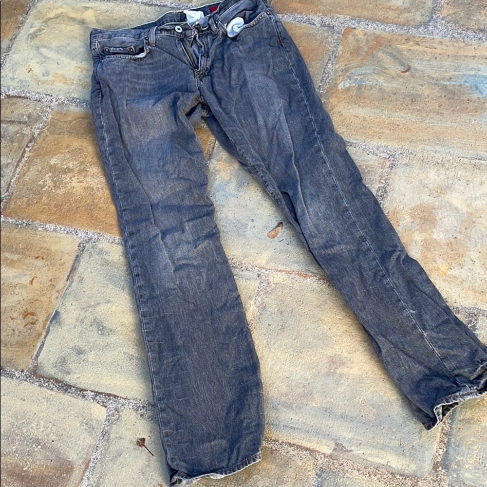 Low rise straight leg gray faded jeans